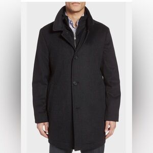 Hart Schaffner Marx Mens Macbeth Wool Blend Bib Black Button Down Coat Jacket